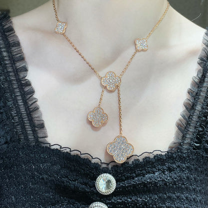 [LUXE] CLOVER 6 MOTIF DIAMOND PAVED NECKLACE