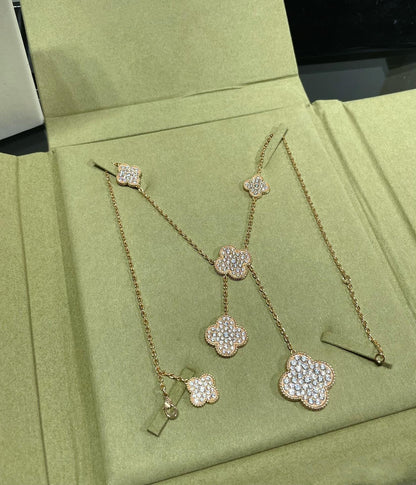 [LUXE] CLOVER 6 MOTIF DIAMOND PAVED NECKLACE