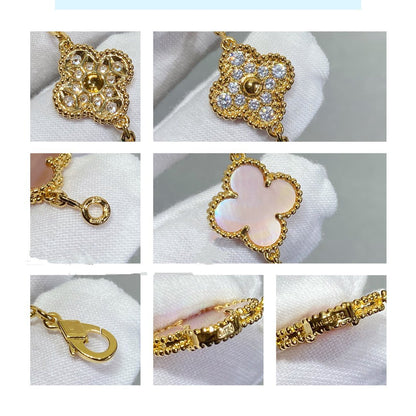 [LUXE] CLOVER 5 MOTIF DIAMOND PINK MOP PINK GOLD BRACELET