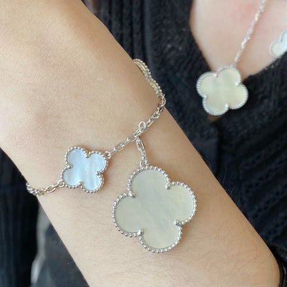 [LUXE] CLOVER 5 MOTIF WHITE MOP SILVER BRACELET