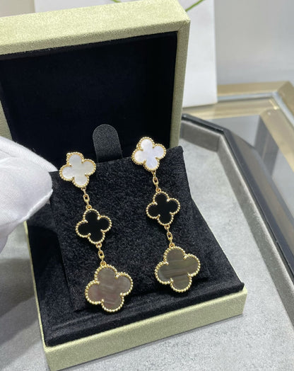 [LUXE] CLOVER 3 MOTIF MOP ONYX DARK MOP EARRINGS