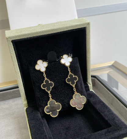 [LUXE] CLOVER 3 MOTIF MOP ONYX DARK MOP EARRINGS