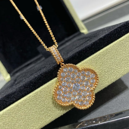 [LUXE] CLOVER 25MM LARGE PEDANT DIAMOND PAVED LONG NECKLACE