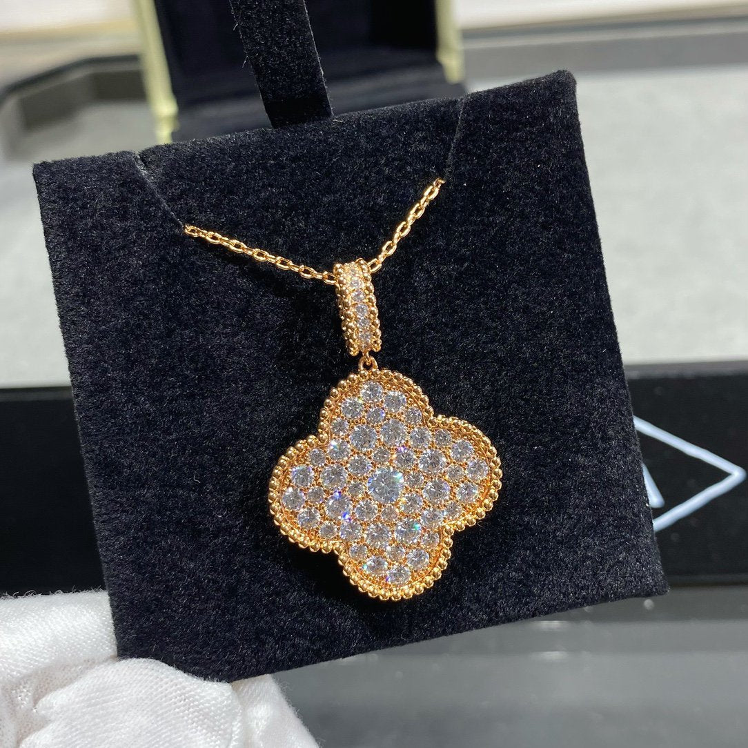 [LUXE] CLOVER 25MM LARGE PEDANT DIAMOND PAVED LONG NECKLACE