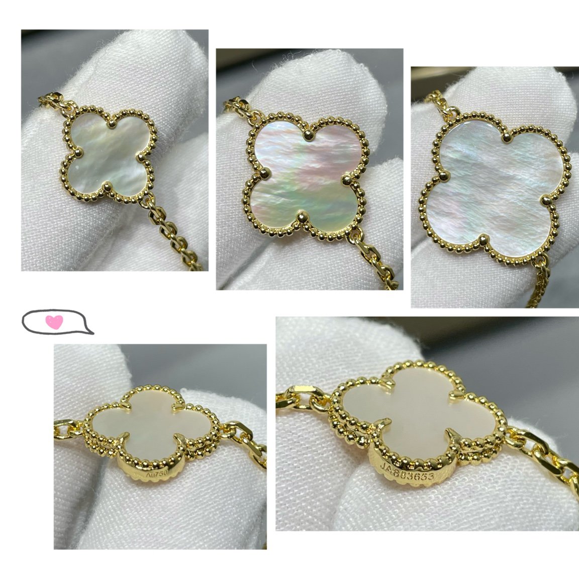 [LUXE] CLOVER 16 MOTIF WHITE MOP GOLD NECKLACE