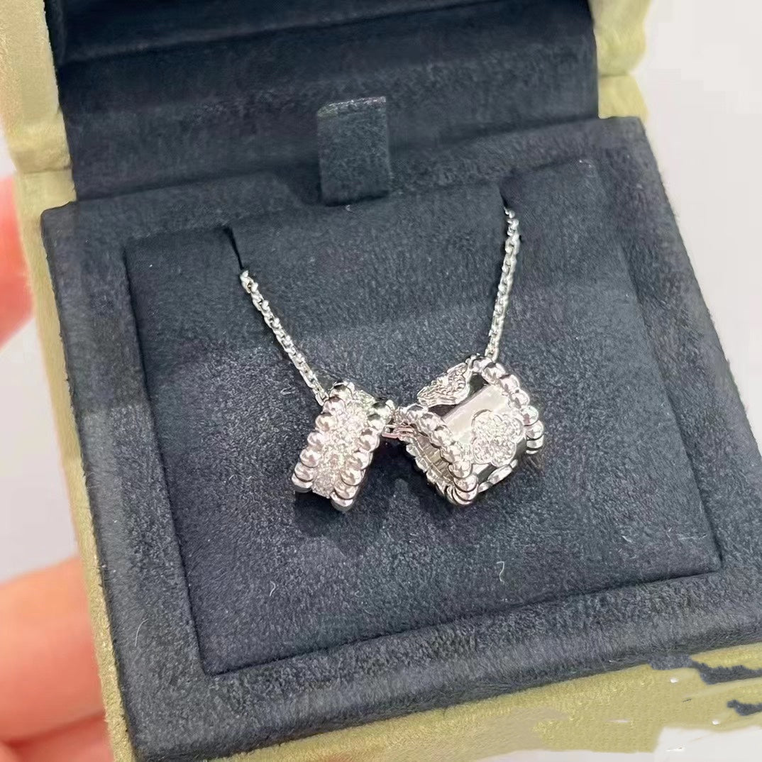 [LUXE] PERLEE DOUBLE PENDANT SILVER DIAMOND NECKLACE