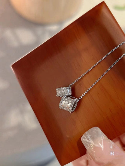 [LUXE] PERLEE DOUBLE PENDANT SILVER DIAMOND NECKLACE