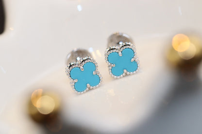 [LUXE] CLOVER MINI TURQUOISE SILVER STUD EARRINGS