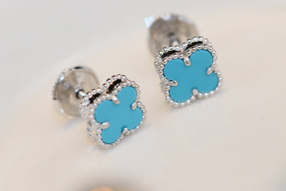 [LUXE] CLOVER MINI TURQUOISE SILVER STUD EARRINGS