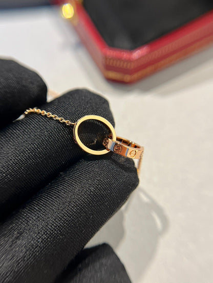 [LUXE]LOVE NECKLACE DOUBLE RING PINK GOLD