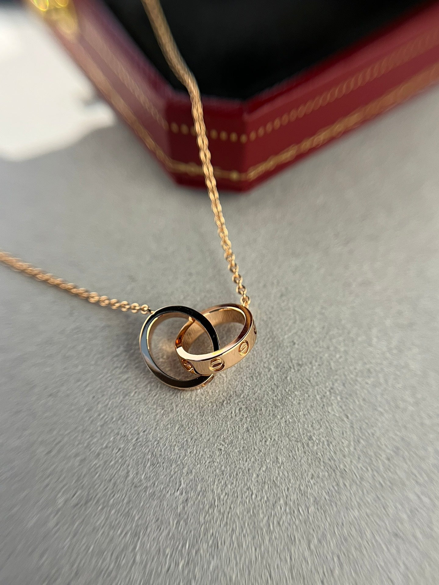 [LUXE]LOVE NECKLACE DOUBLE RING PINK GOLD