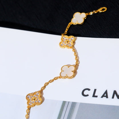 [LUXE] CLOVER BRACELET 5 MOTIF WHITE MOP DIAMOND