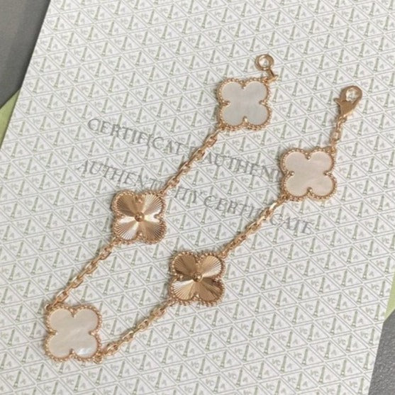 [LUXE] CLOVER BRACELET 5 MOTIF WHITE MOP PINK GOLD