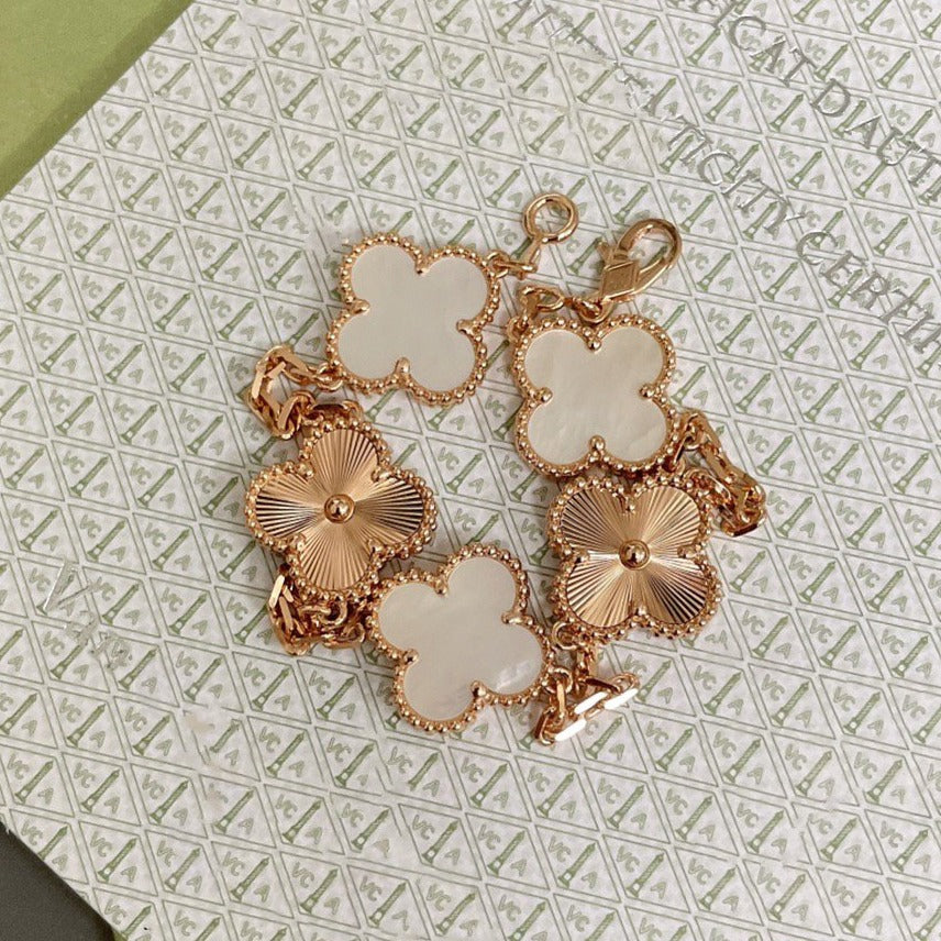 [LUXE] CLOVER BRACELET 5 MOTIF WHITE MOP PINK GOLD