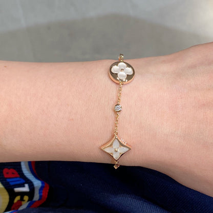 [LUXE]STAR AND SUN 4 MOTIF WHITE MOP PINK GOLD BRACELET