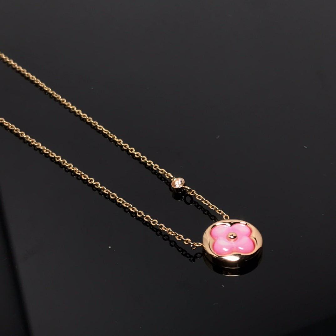 [LUXE]COLOR BLOSSOM PINK MOP SUN GOLD NECKLACE