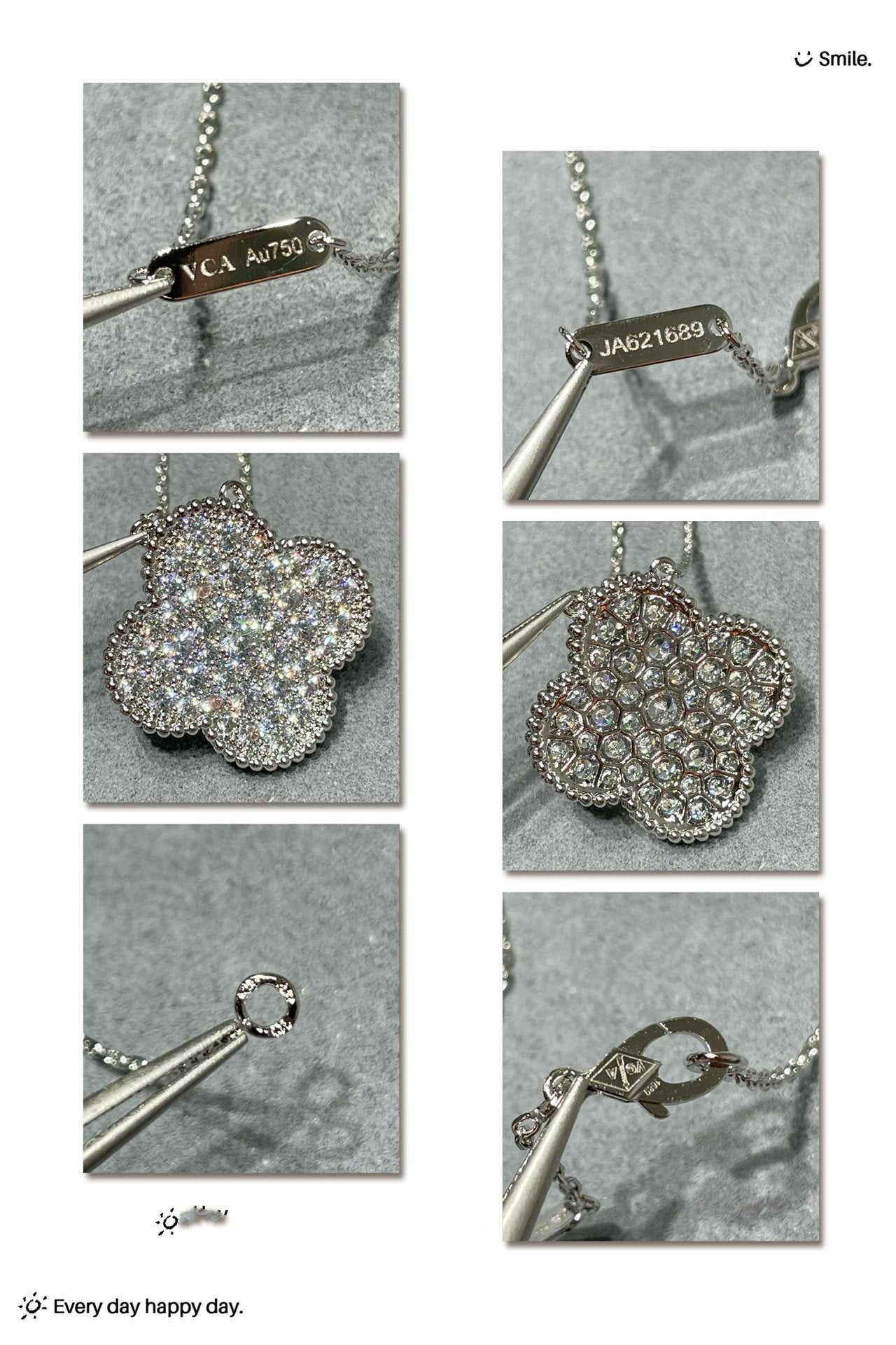 [LUXE] CLOVER 25MM LARGE PENDANT DIAMOND PAVED SILVER NECKLACE