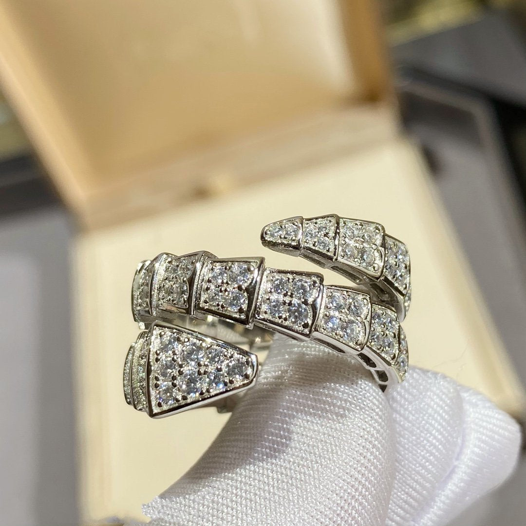 [LUXE]SERPENTI DOUBLE RING SILVER DIAMOND PAVED