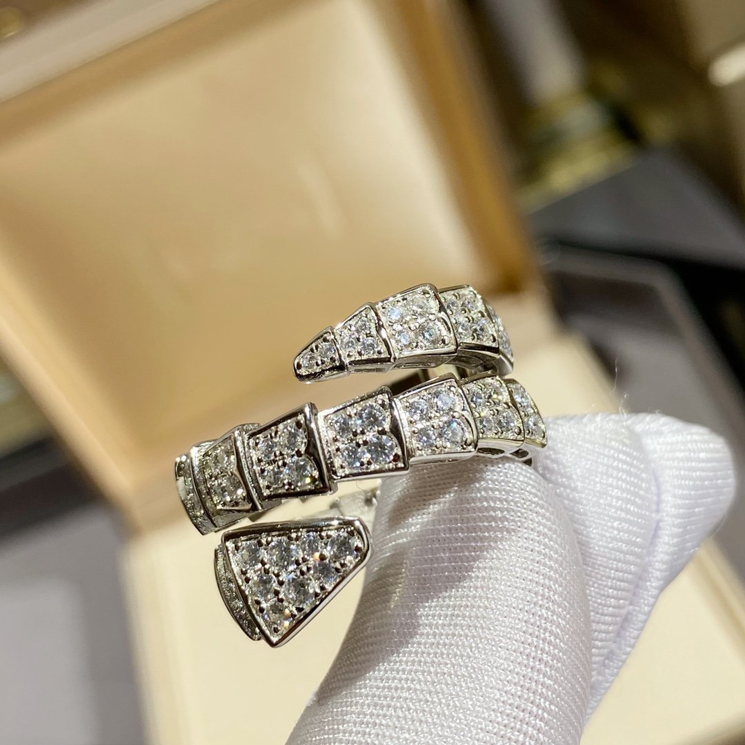 [LUXE]SERPENTI DOUBLE RING SILVER DIAMOND PAVED