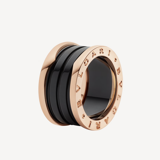 [LUXE]ZERO 1 FOUR-BAND LOOPS AND BLACK CERAMIC SPIRAL PINK GOLD RING