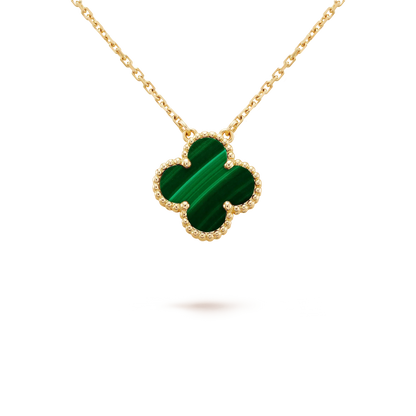 [LUXE] CLOVER 15MM MALACHITE SINGLE FLOWER  NECKLACE