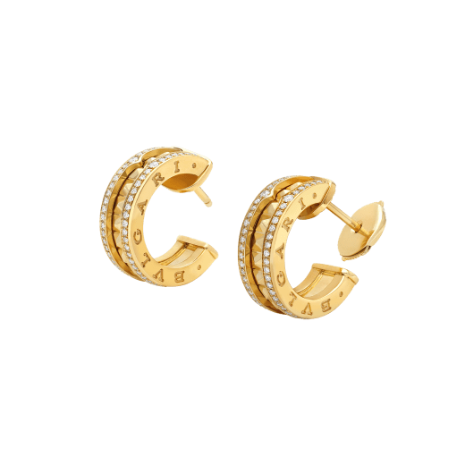 [LUXE]ZERO 1 ROCK GOLD EARRINGS WITH STUDDED SPIRAL AND PAVED DIAMONDS