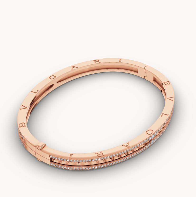 [LUXE]ZERO 1 SPIRAL AND PAVED DIAMOND PINK GOLD BRACELET