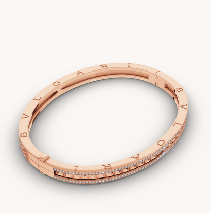 [LUXE]ZERO 1 SPIRAL AND PAVED DIAMOND PINK GOLD BRACELET