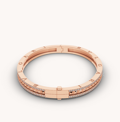 [LUXE]ZERO 1 SPIRAL AND PAVED DIAMOND PINK GOLD BRACELET