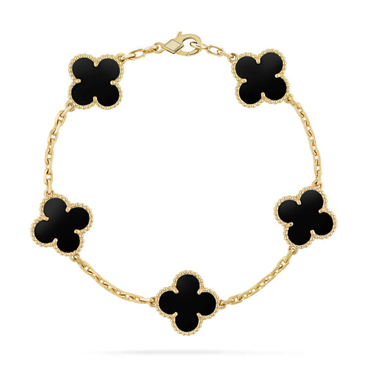 [LUXE] CLOVER  5 MOTIFS BLACK ONYX BRACELET