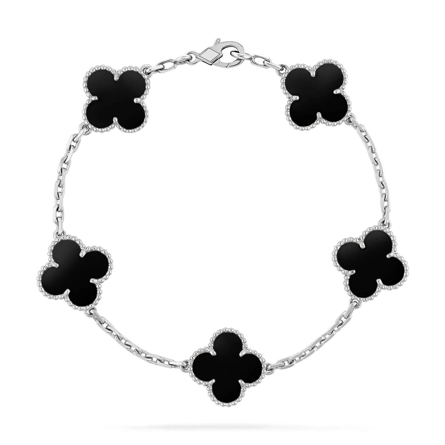 [LUXE] CLOVER 5 MOTIF ONYXS  BRACELET SILVER