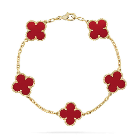 [LUXE] CLOVER 5 MOTIFS RED AGATE  BRACELET