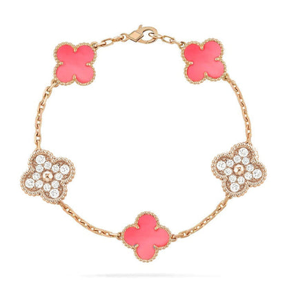 [LUXE] CLOVER 5 MOTIF DIAMOND PINK MOP PINK GOLD BRACELET