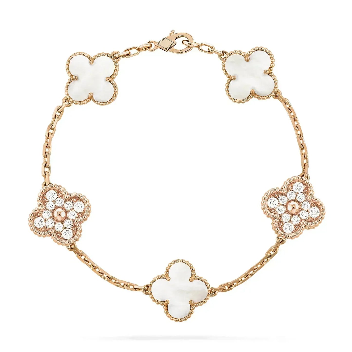 [LUXE] CLOVER BRACELET 5 MOTIF WHITE MOP DIAMOND