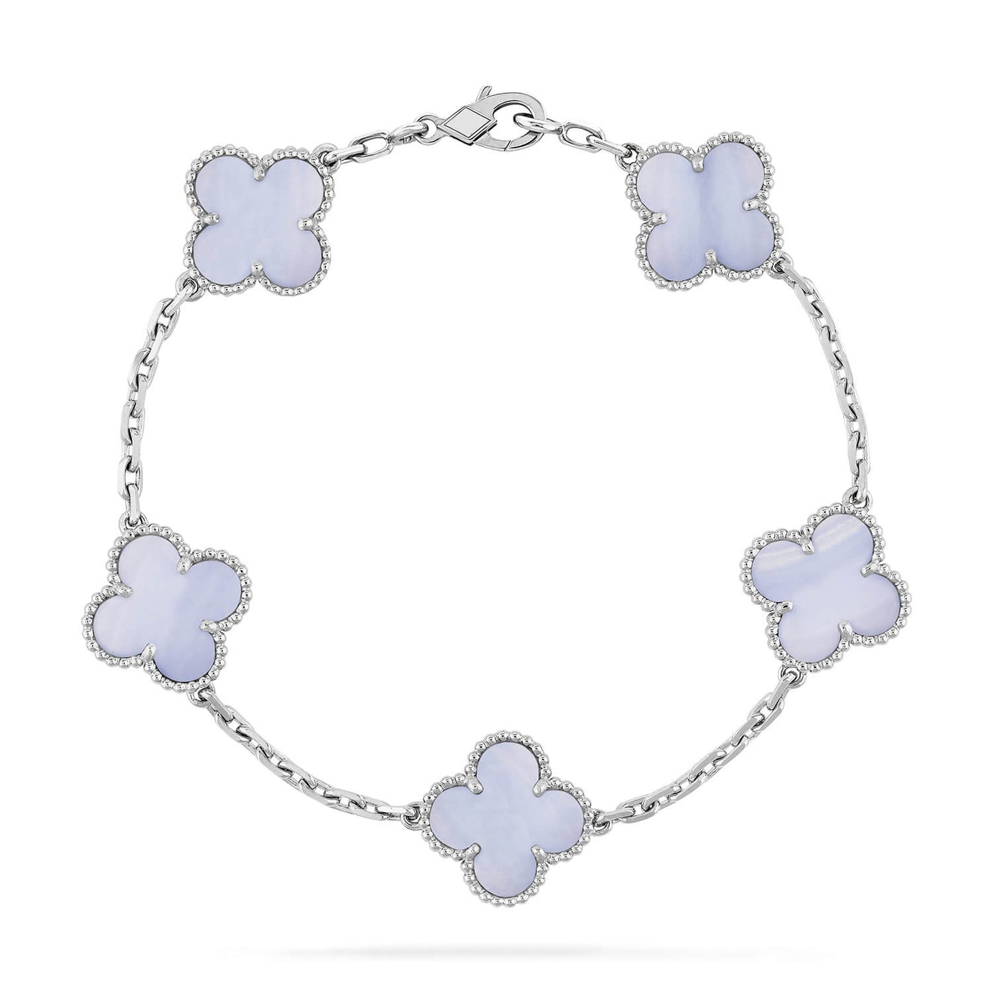 [LUXE] CLOVER  5 MOTIF PURPLE CHALCEDONY BRACELET SILVER