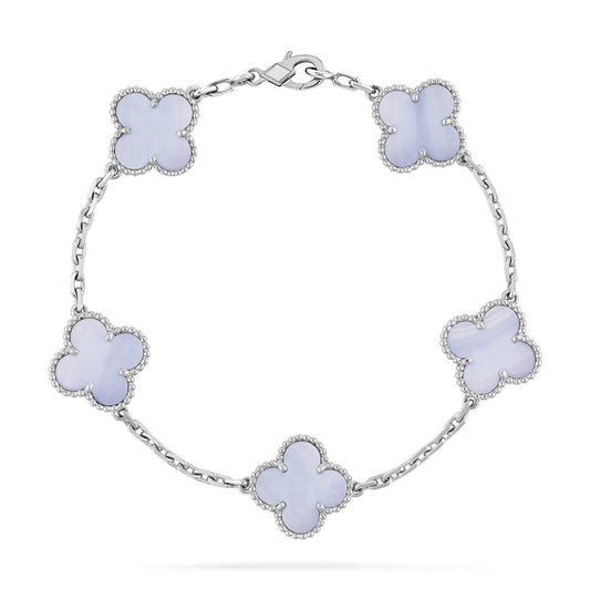 [LUXE] CLOVER  5 MOTIF PURPLE CHALCEDONY BRACELET SILVER