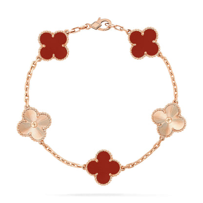 [LUXE] CLOVER  5 MOTIFS CARNELIAN GOLD BRACELET