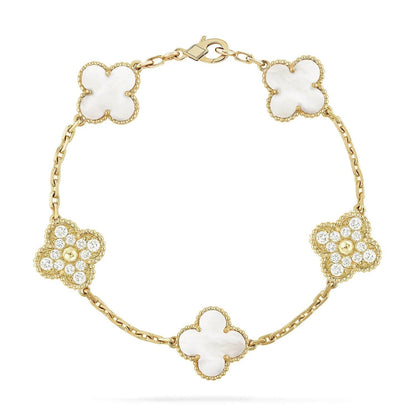 [LUXE] CLOVER BRACELET 5 MOTIF WHITE MOP DIAMOND