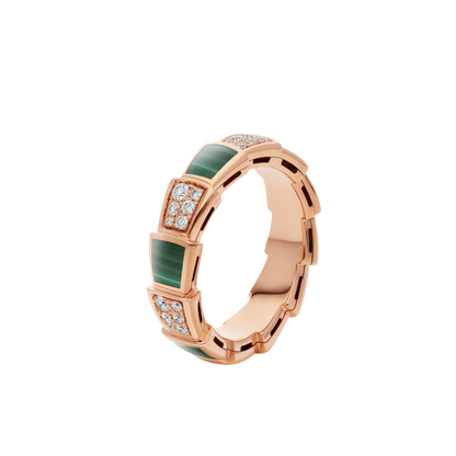 [LUXE]SERPENTI RING PINK GOLD MALACHITE DIAMOND PAVED 4MM