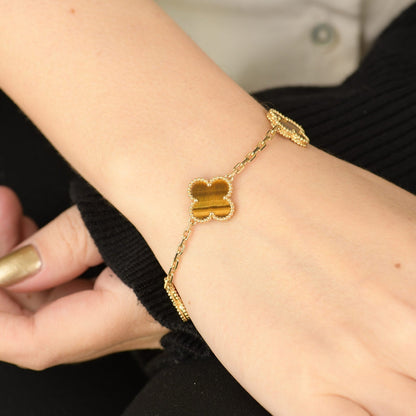 [LUXE] CLOVER  5 MOTIFS TIGER EYE BRACELET