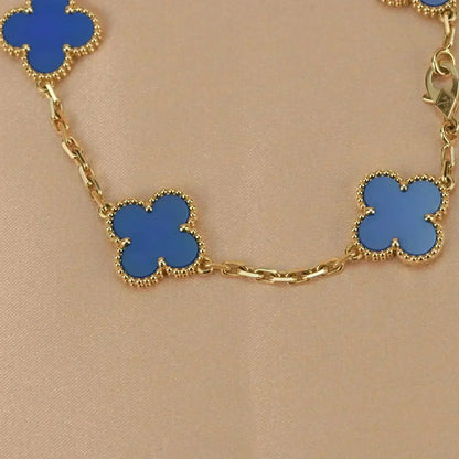 [LUXE] CLOVER 5 MOTIFS BLUE AGATE BRACELET