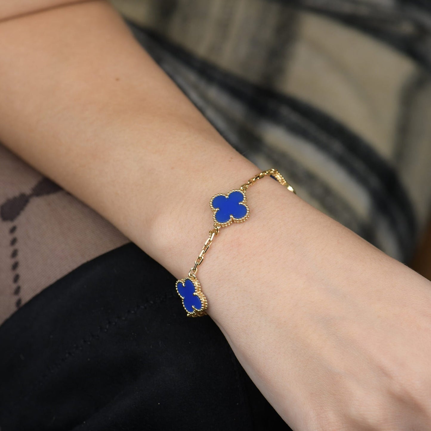 [LUXE] CLOVER 5 MOTIFS BLUE AGATE BRACELET