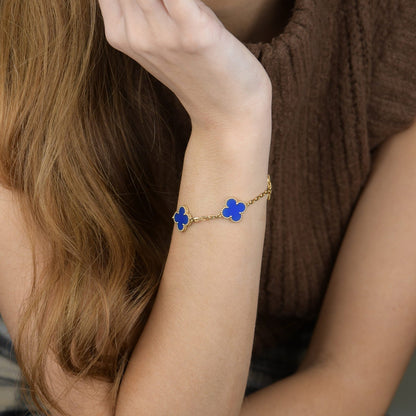 [LUXE] CLOVER 5 MOTIFS BLUE AGATE BRACELET