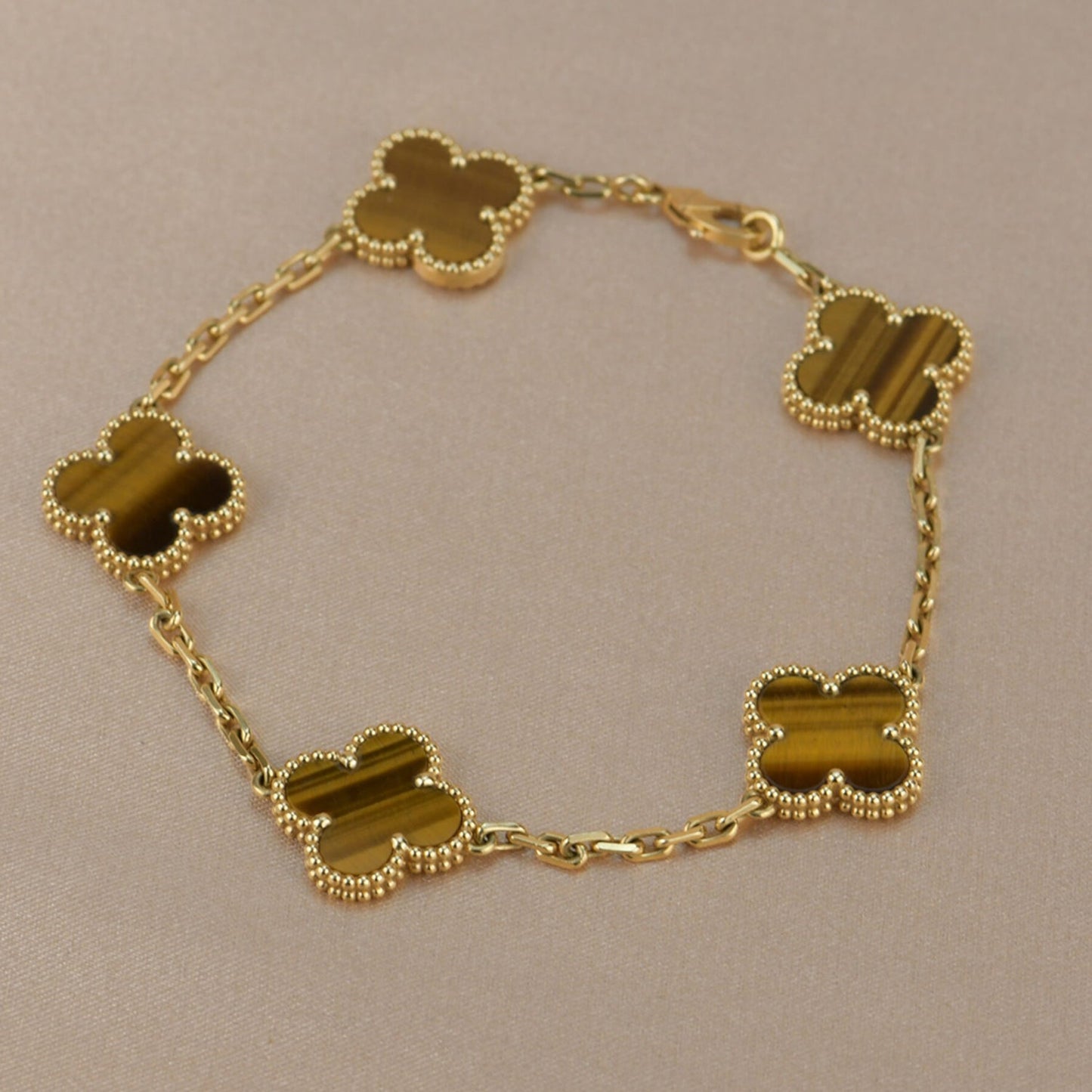 [LUXE] CLOVER  5 MOTIFS TIGER EYE BRACELET