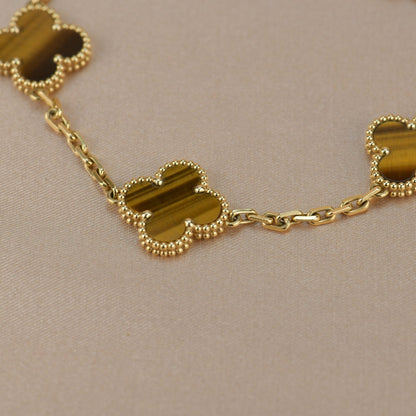 [LUXE] CLOVER  5 MOTIFS TIGER EYE BRACELET