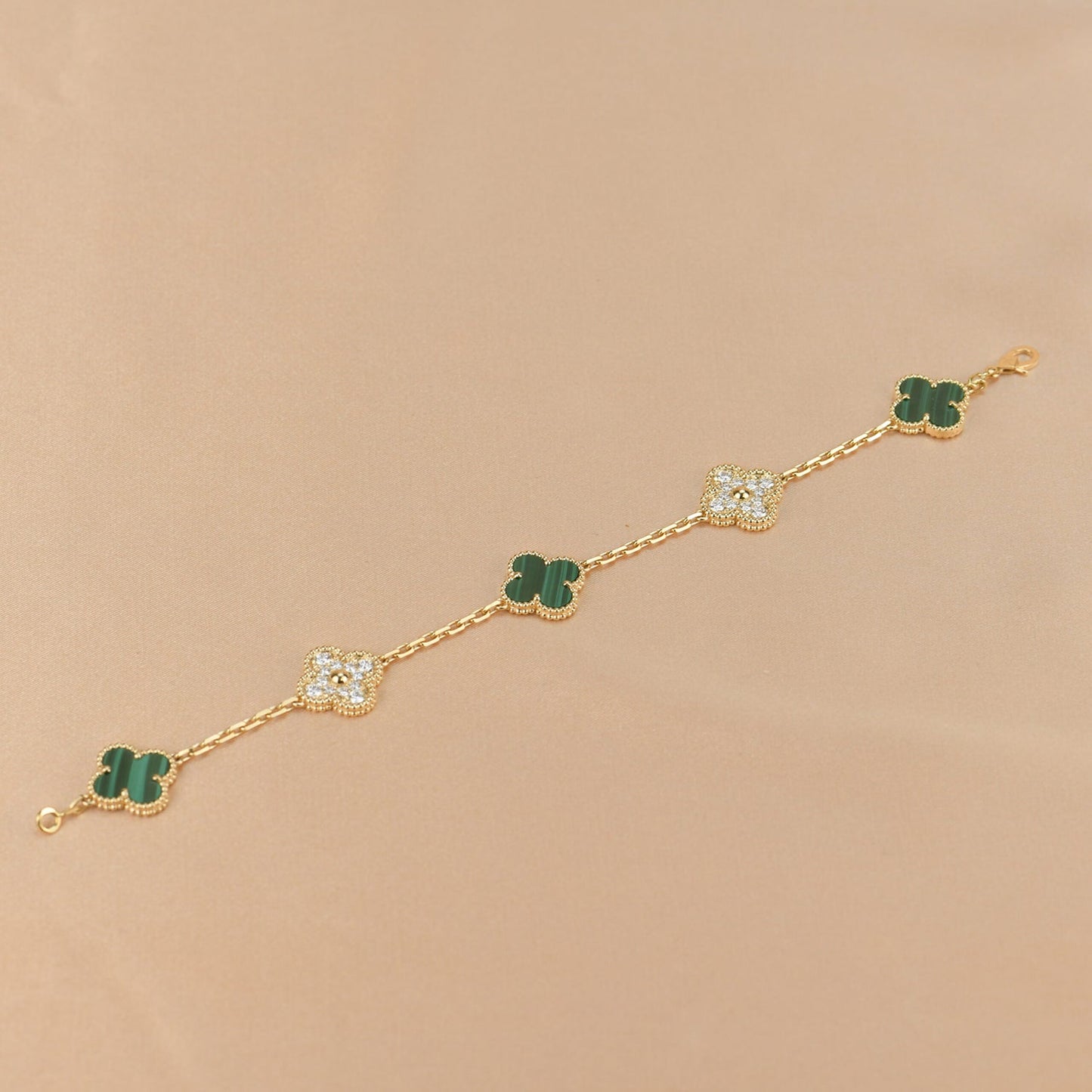 [LUXE] CLOVER  5 MOTIF MALACHITE DIAMOND BRACELET