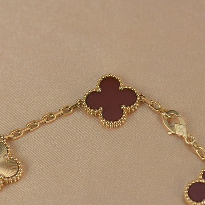 [LUXE] CLOVER  5 MOTIFS CARNELIAN GOLD BRACELET