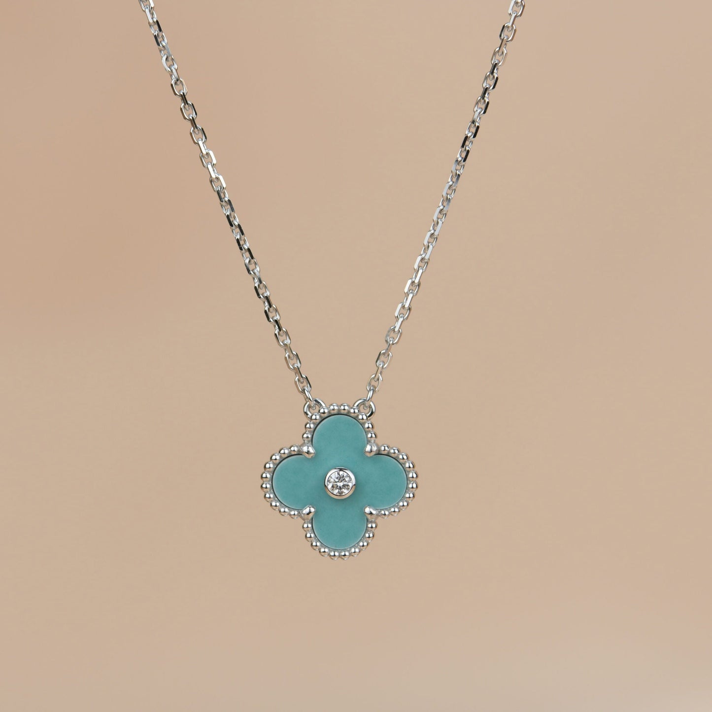 [LUXE] CLOVER 15MM DIAMOND SVRES PORCELAIN  NECKLACE SILVER