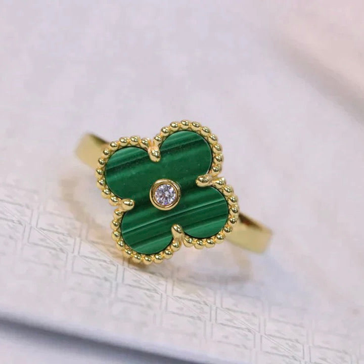 [LUXE] CLOVER MALACHITE RING GOLD DIAMOND