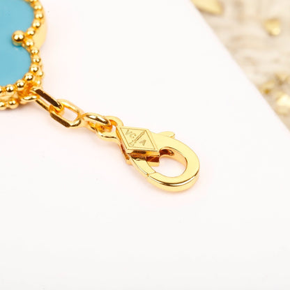 [LUXE] CLOVER 5 MOTIF TURQUOISE DIAMOND GOLD BRACELET